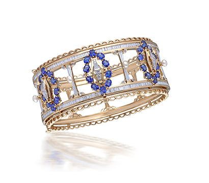 Pearl,Diamond and Blue sapphire bangle